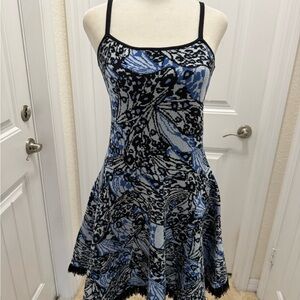 Torn by Ronny Kobo. Blue and Black Butterfly Dress.